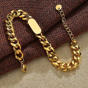 Stainless Steel Gold Cuban Chain Link Bracelet